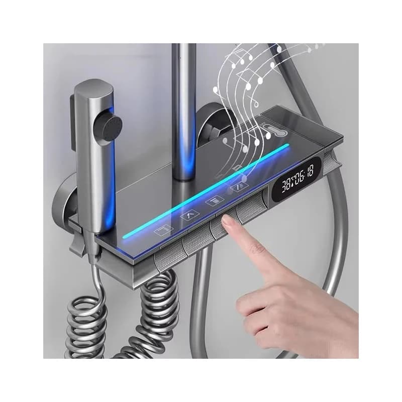 Fully Copper Gun Grey Shower Suite Pressurized Rain Shower Head at Constant Temperature Massage Brushed Ceramic Brass for Home Use