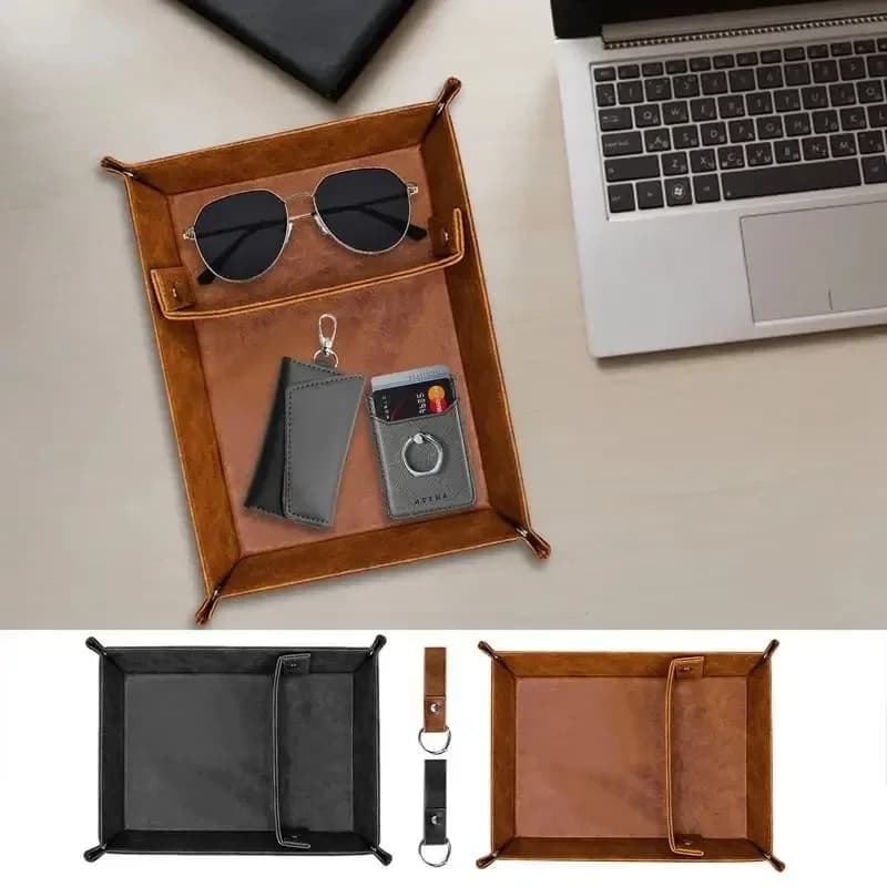 【Best-seller】 Vassoio Valet in pelle per uomo Vassoio portaoggetti da scrivania in pelle PU Vassoio da scrivania Comodino Vassoio da scrivania con divisori per