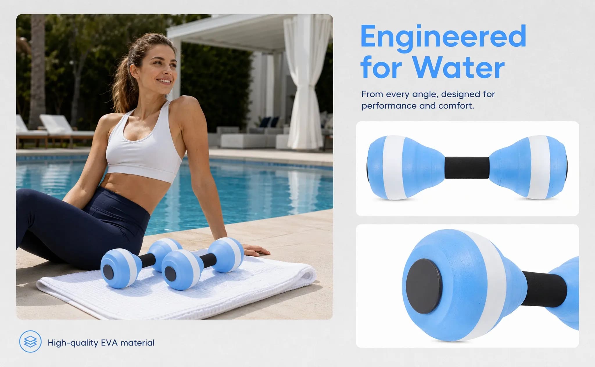 1Pair High Density Eva Aquatic Dumbbells for Water Aerobics Pool Training Swimming Pool Fitness Equipment Low Impact Joint Safe