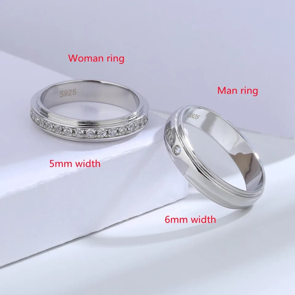 Buyee 925 Sterling Silver Couples Ring Sets Elegant White Zircon Ring Finger for Women Men Fashion Wedding Fine Jewelry Circle