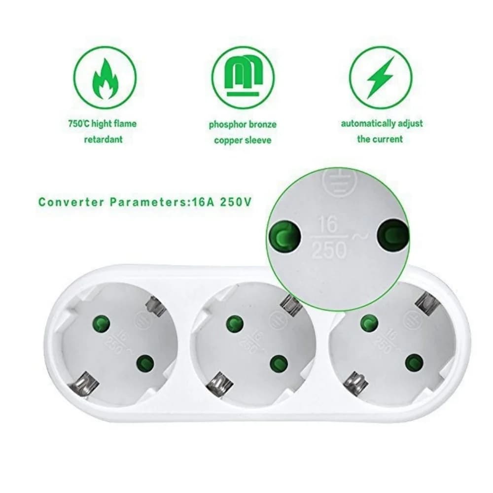Adattatore Multipresa a 3 Vie Standard Europeo 16A 250V, Estensore da Parete per Casa e Ufficio
