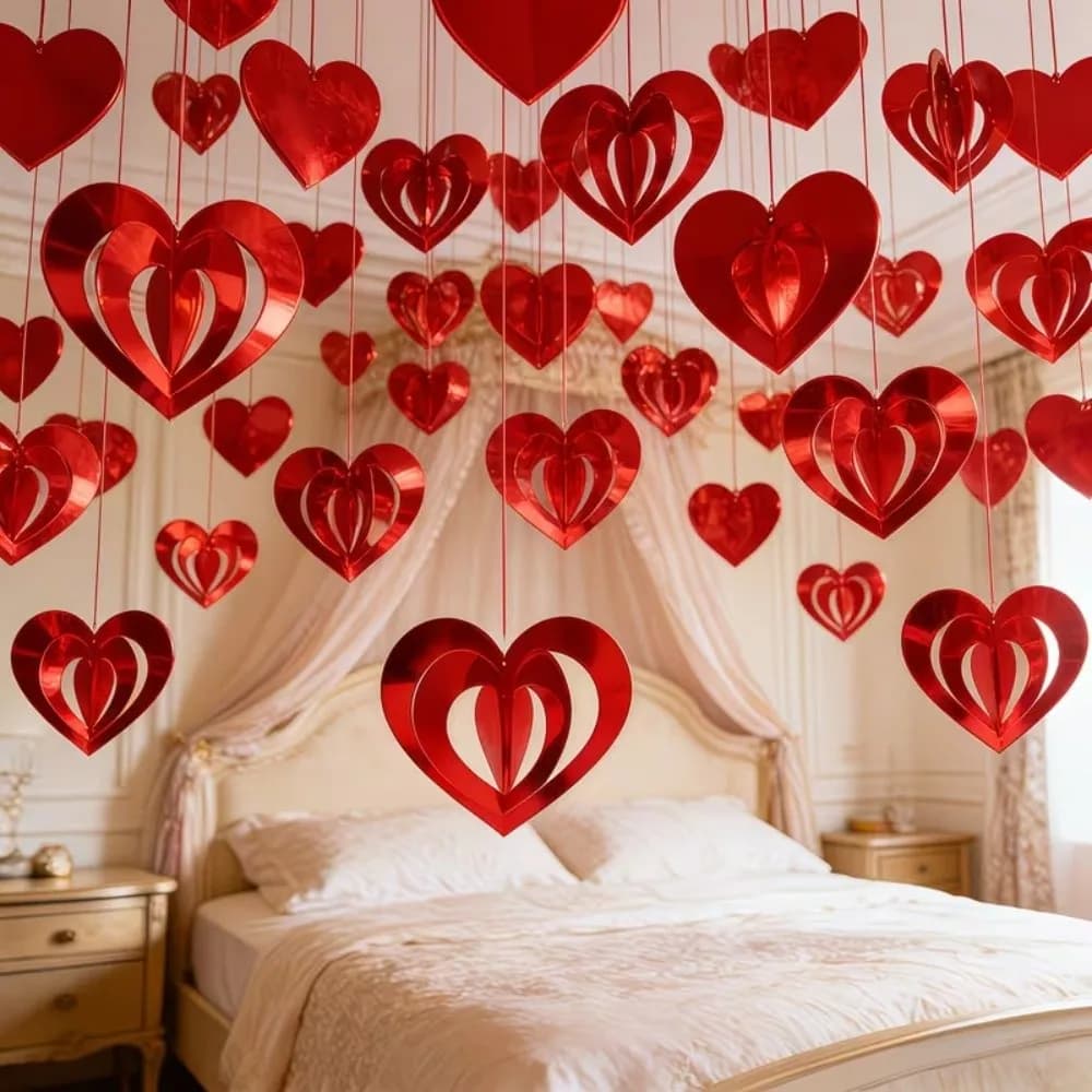Curtains in Drop With Sequins Make by You, Sparkling Curtains in Heart, Curtains in Rain with Paillettes in Heart, Home Decoration for Interior with Glittered Heart Beads