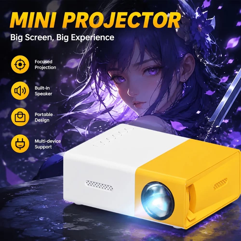 The 2026 upgraded portable LED projector features USB power supply, button control, LCD display, built-in speaker