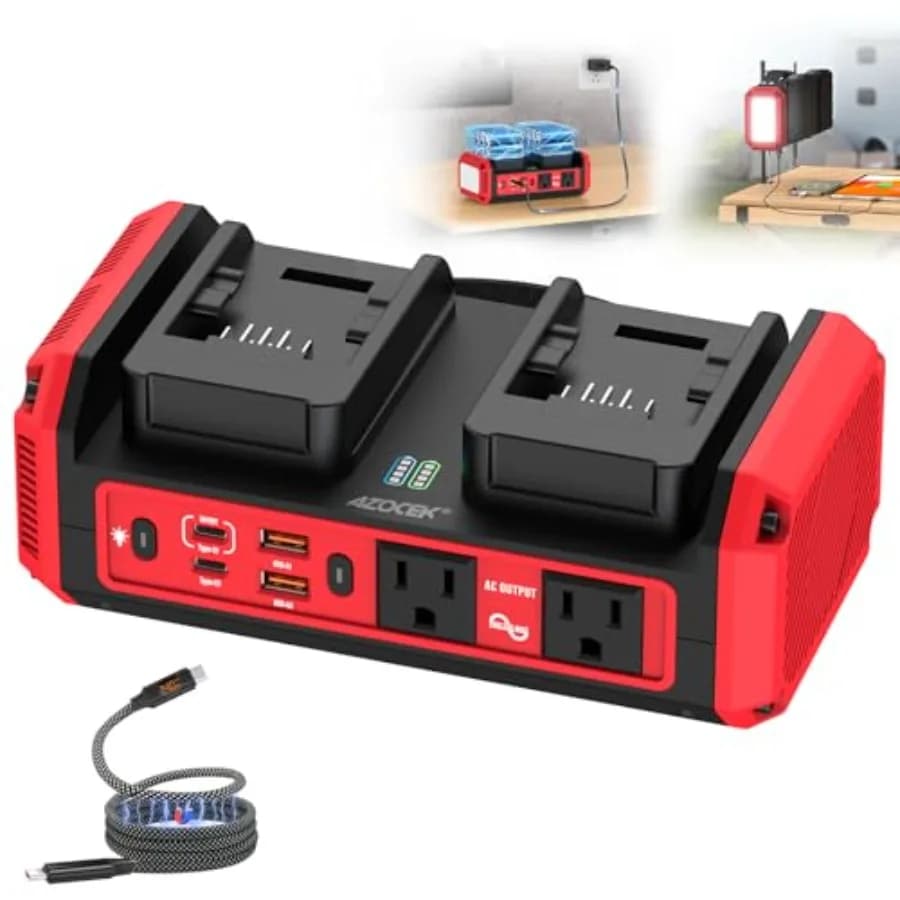 Inverter di Potenza 350W Onda Sinusoidale Pura Compatibile con Batteria Milwaukee 18V, Caricabatterie Rapido 7A, Stazione di Alimentazione Portatile (Batteria Non Inclusa)