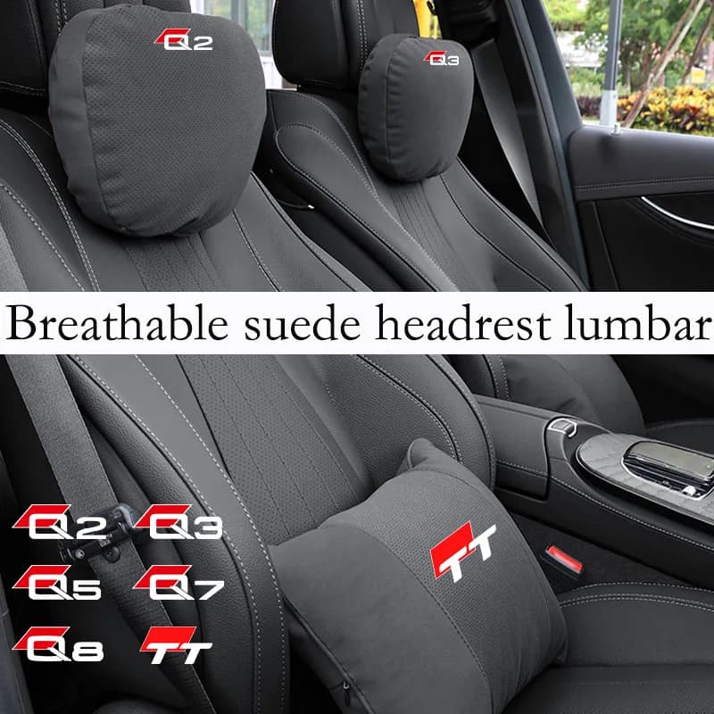 Supporto lombare per cuscino poggiatesta per sedile in pelle scamosciata regolabile per auto adatto per accessori interni Audi Q2 Q3 Q5 Q7 Q8 TT