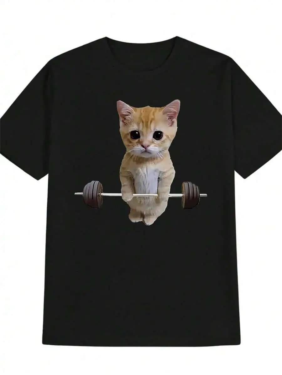 Men's Funny Graphic T-Shirt Soft Breathable Fabric, Wrinkle-Resistant & Machine Washable Tee Black With Orange Kitten Design 100% Cotton Trendy Y2K Short-Sleeve Tee-Soft, Quick-Drying, Wrinkle Resistant Light Cotton Graphic Tshirt Soft Stretchy Casual