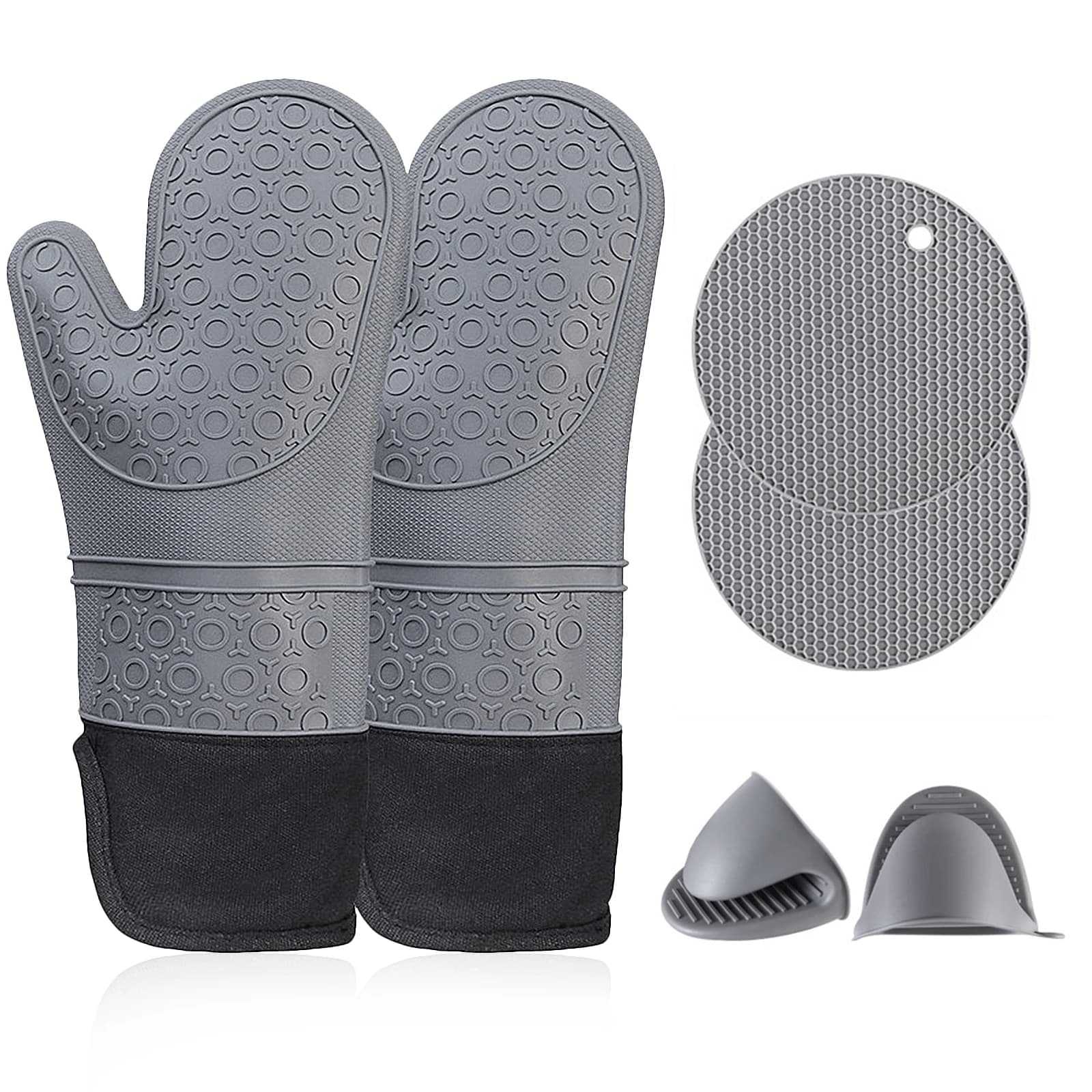 Food Grade Silicone Oven Mitts Set of 2 Heat Resistant 230°C Non Stick Waterproof Mittens for Cooking BBQ Air Fryer