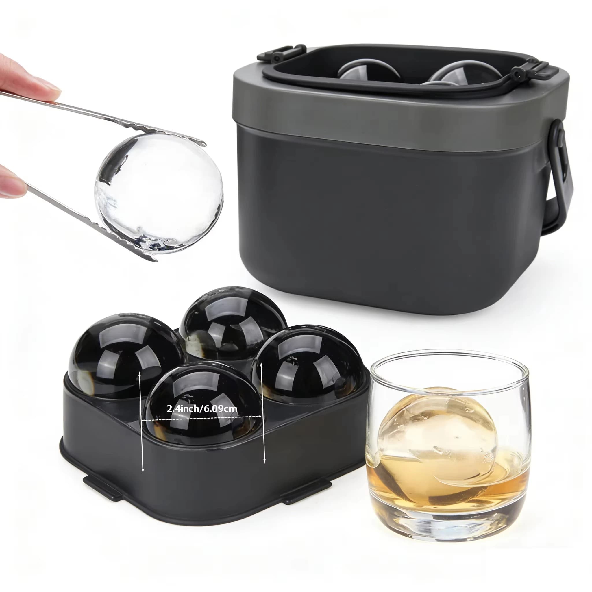 Crystal Clear Ice Ball Maker, Large 2.4" Clear Sphere Ice Cube Mold for Whiskey, Cocktails & Bourbon Skull Household Ice Box