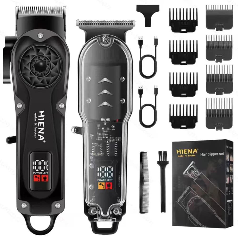 HIENA professional haircut set with stainless steel blades and LED display for cutting hair and beard grooming