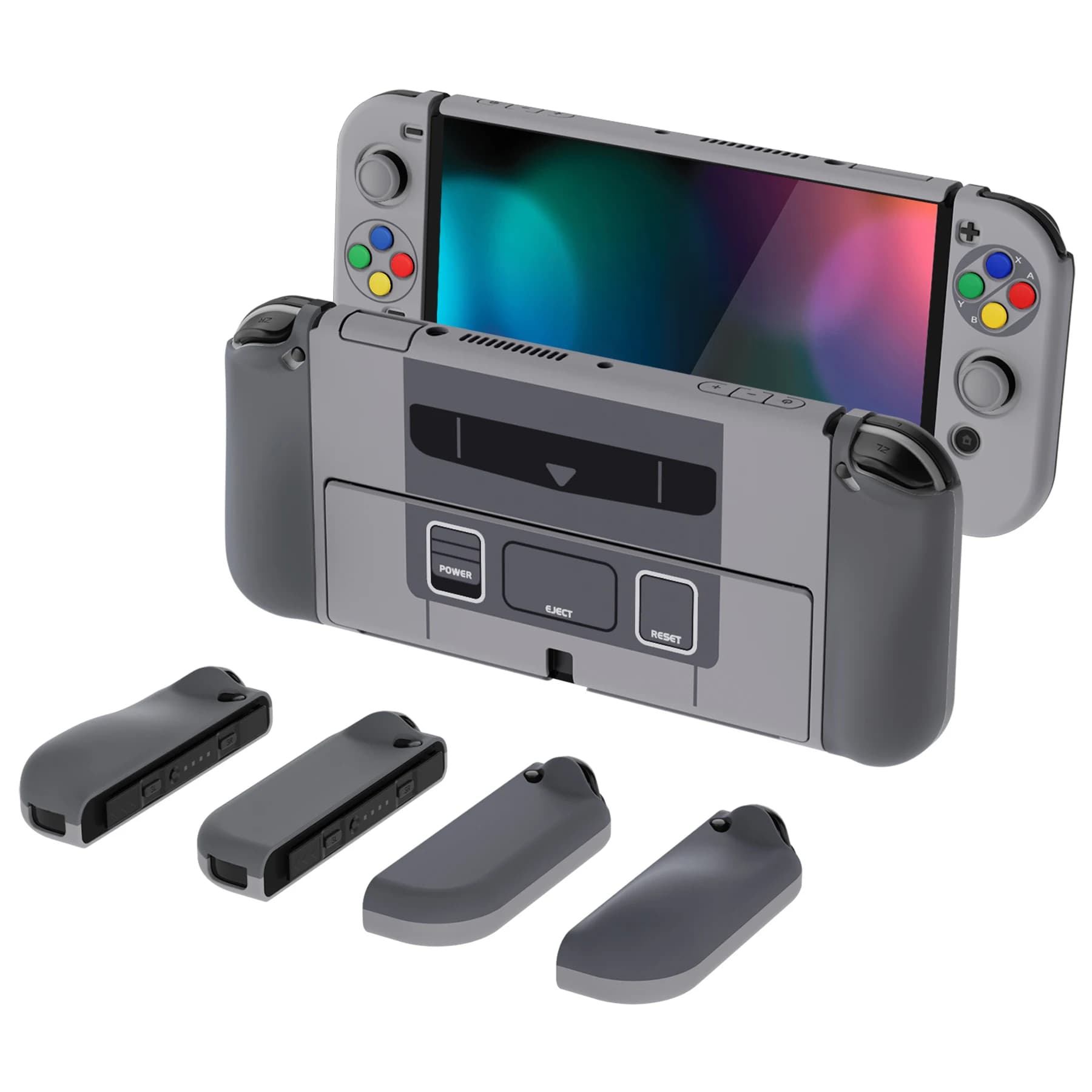 PlayVital AlterGrips Custodia protettiva dal design diviso Guscio rigido ergonomico per NS Switch OLED - Stili classici europei SNES Classic