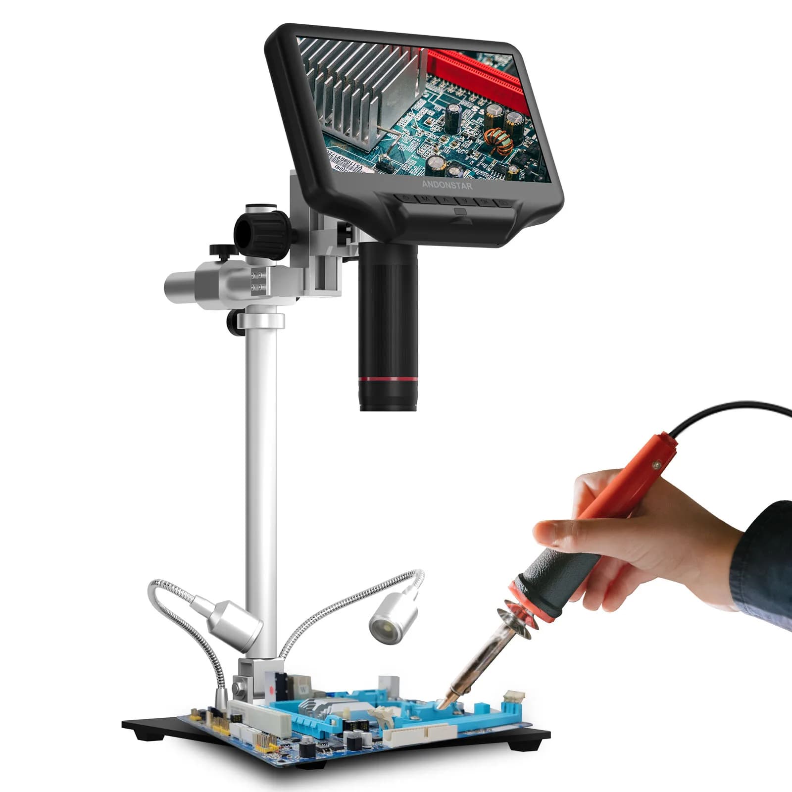 Andonstar AD407 Pro microscopio digitale HDMI 270X da 7 pollici, supporto in metallo da 12.5 pollici aggiornato per strumenti di saldatura PCB/SMD professionali