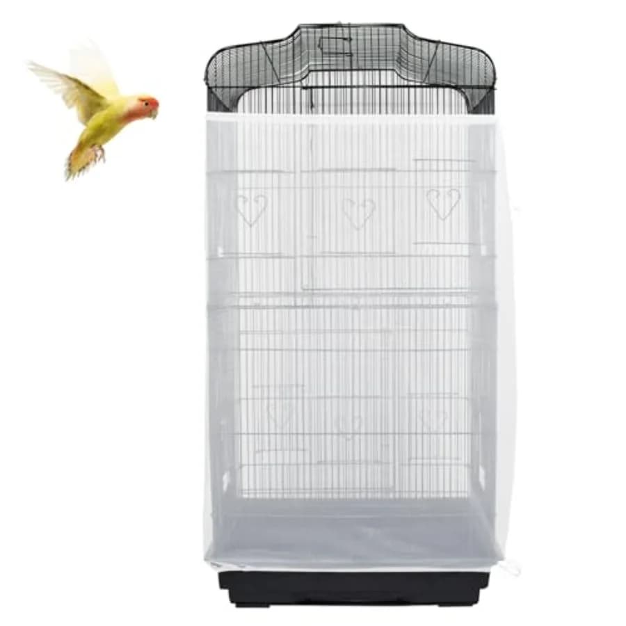 Large Bird Cage Seed Cather, Bird Cage Cover Adjustable Soft Airy Skirt Guard Birdcage Nylon Mesh Net for Parrot Parakeet Macaw