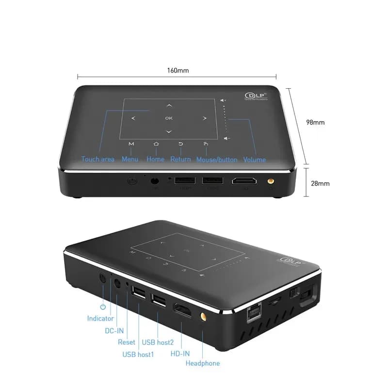 P10II Display DLP da 150 lumen Schermo da 200 pollici Proiettore portatile con decodifica 3D FHD 4K con sistema operativo Android 9.0 e memoria da 2+16 GB.