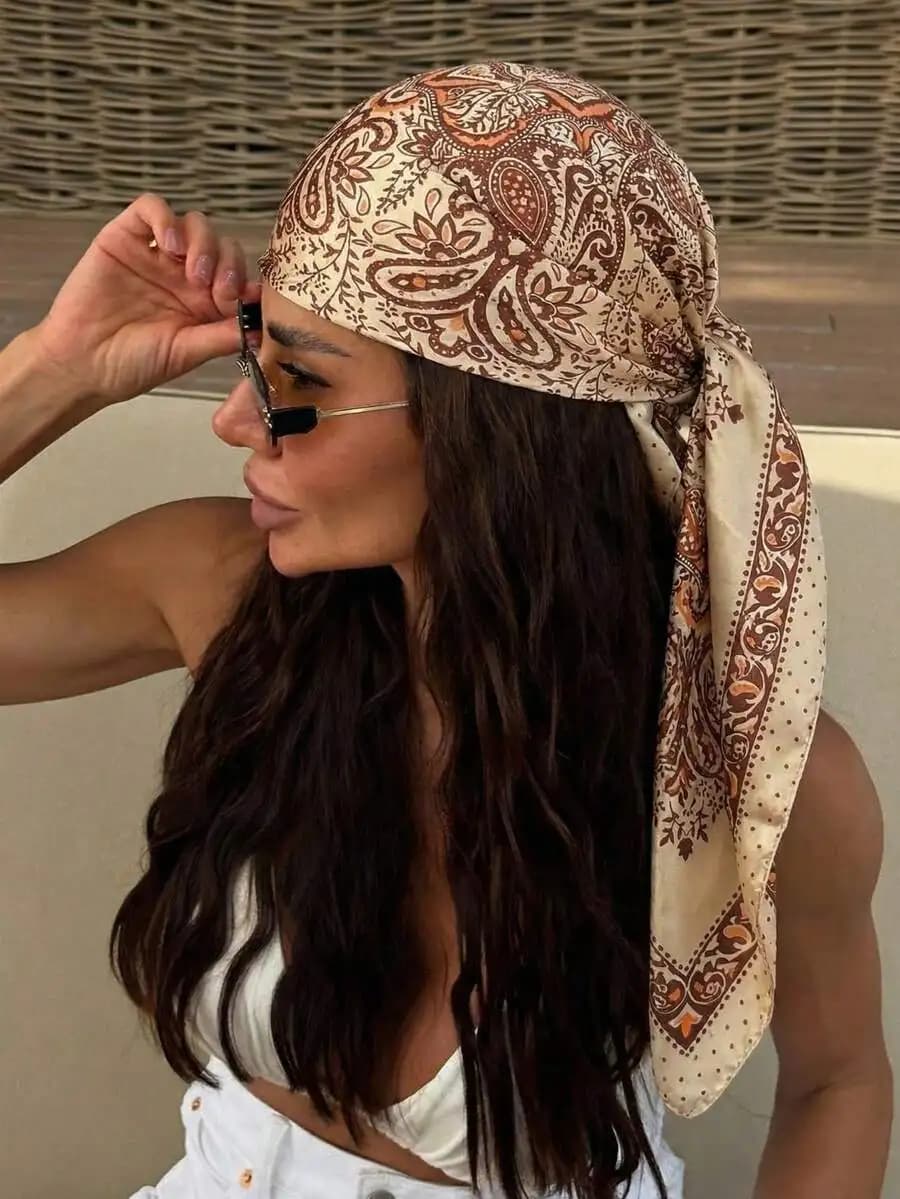 Women's oversized floral print square scarf 90cm satin silk-feel headscarf lightweight versatile accessory