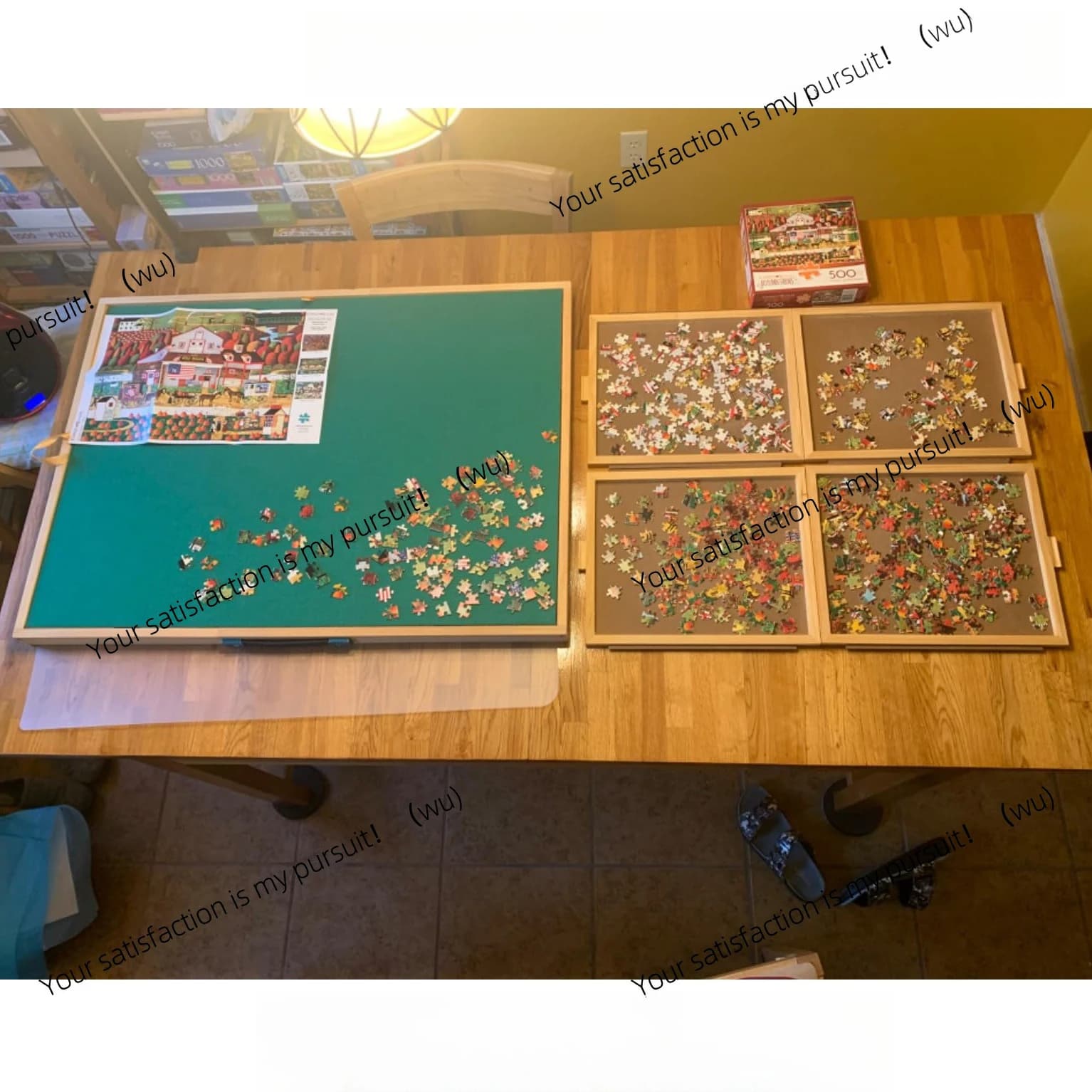 Tavolo puzzle in legno massello da 1500 pezzi per adulti e bambini, con quattro cassetti, da 1000 pezzi
