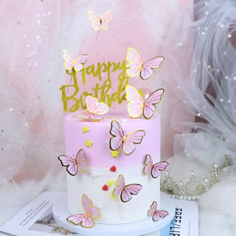 10pcs Dessert Cake Decor farfalla Stamping Gold Butterfly Cake Toppers Princess Girl Wedding Happy Birthday Party Decor