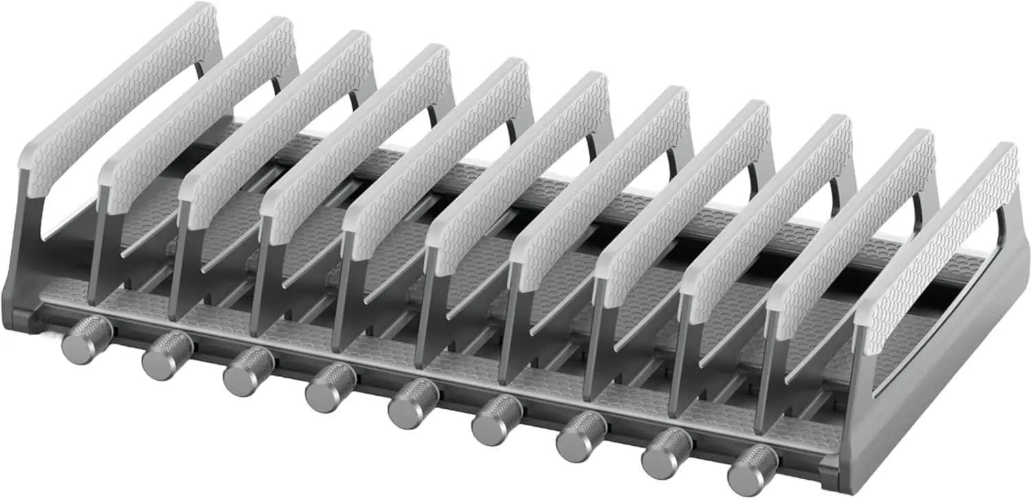 Supporto verticale per laptop da scrivania – Supporto regolabile in alluminio per 10 dispositivi, portaoggetti salvaspazio per MacBook e laptop da gaming fino a 17,3 pollici - Grigio