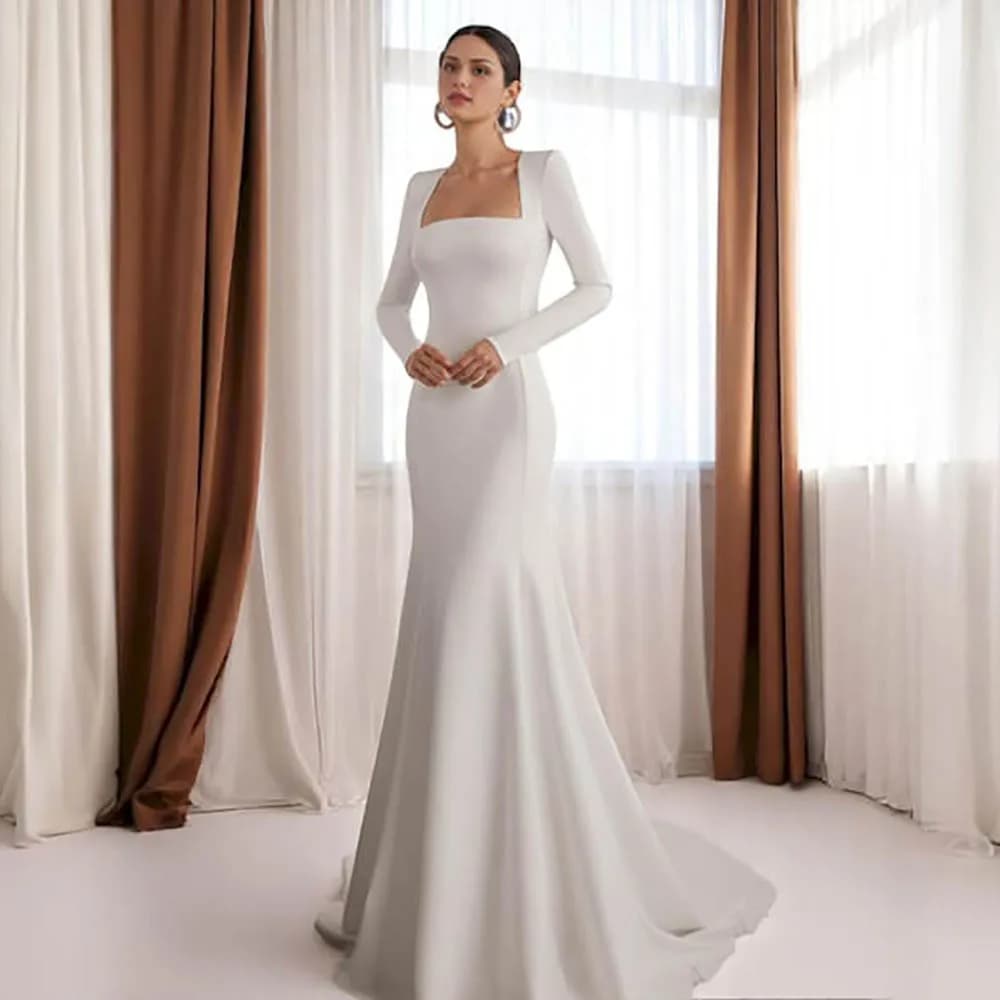 Simple Wedding Dresses For Brides Customized Square Collar Mermaid Bridal Dresses Vestidos De Novia Wedding Party Dresses