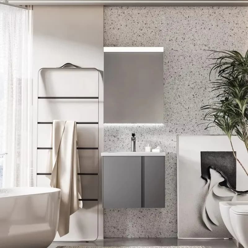 Mobile da bagno moderno e premium con lavabo piatto a specchio a diodi emettitori di luce