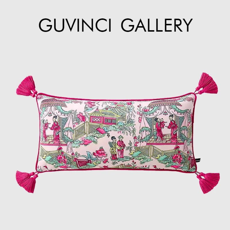 GUVINCI Fodera per cuscino lombare decorativa per donna classica cinese rosa-rossa Decorazione artistica Federa per cuscino rettangolare di lusso Olblong 30x60 cm