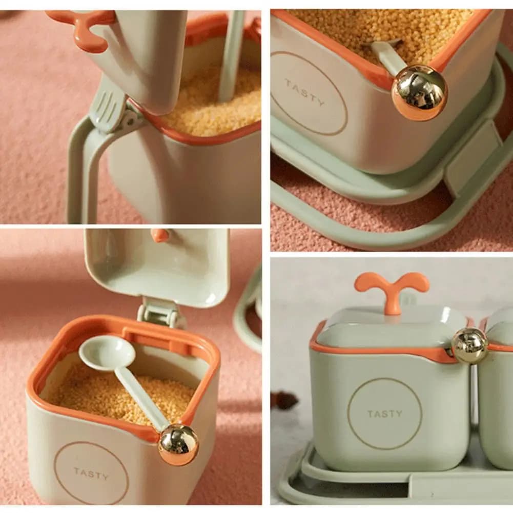 1 Set Practical Salt Spice Seasoning Container One-handed Opening Seasoning Jar Salt Spice Storage Box Home Supply