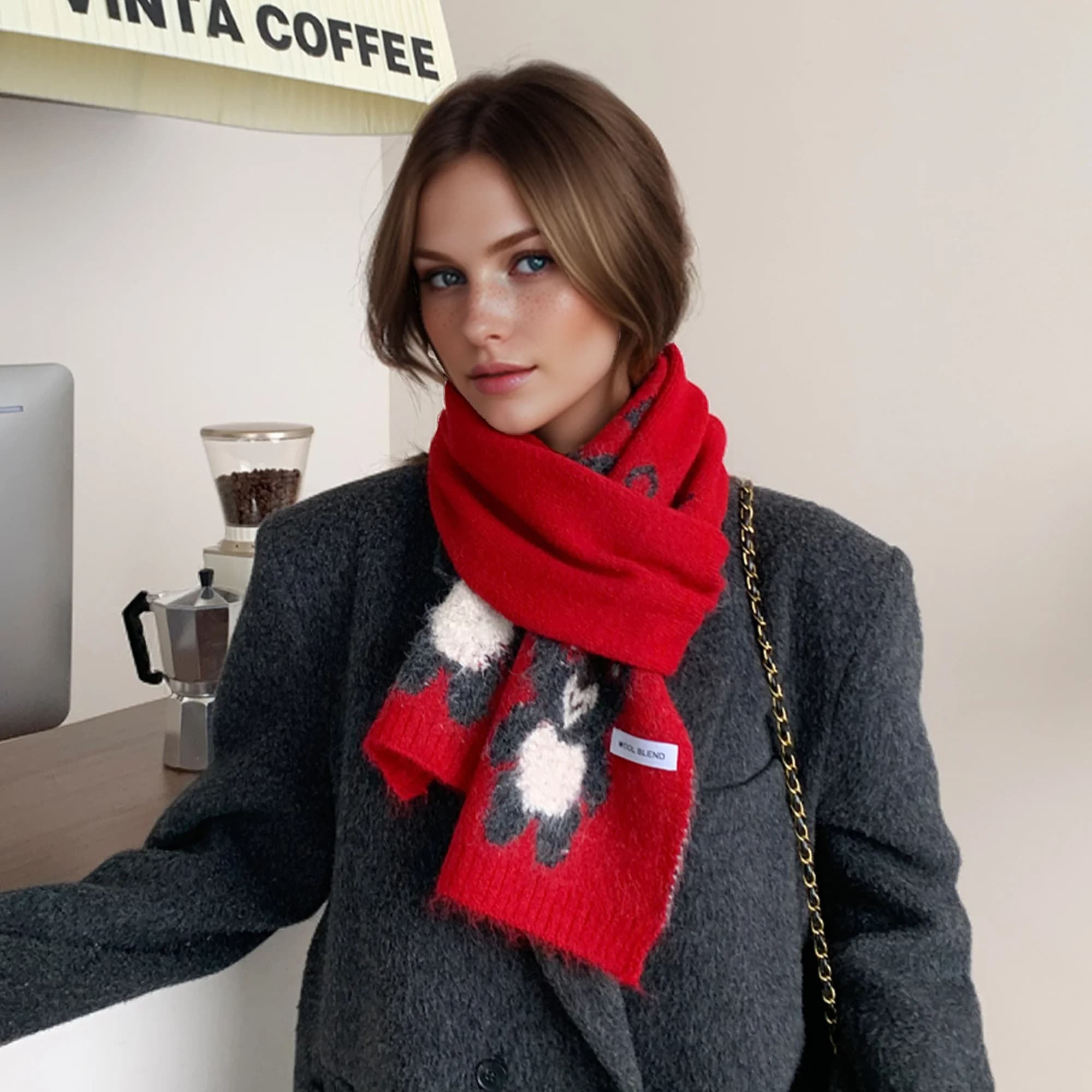 Nuova sciarpa di lana lavorata a maglia autunno/inverno all'aperto cartone animato da donna Koala moda collo caldo ispessito da viaggio multifunzionale