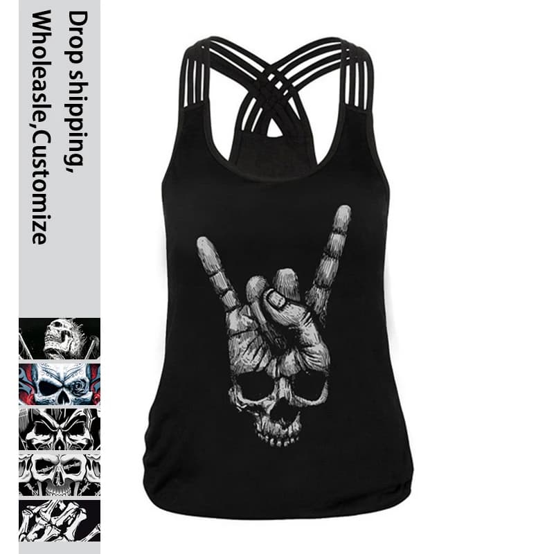 NADANBAO 2025 Canotta con dita con teschio gotico per donna Camicia con fionda sottile sexy nera Moda estiva Top senza maniche Tee Gilet casual