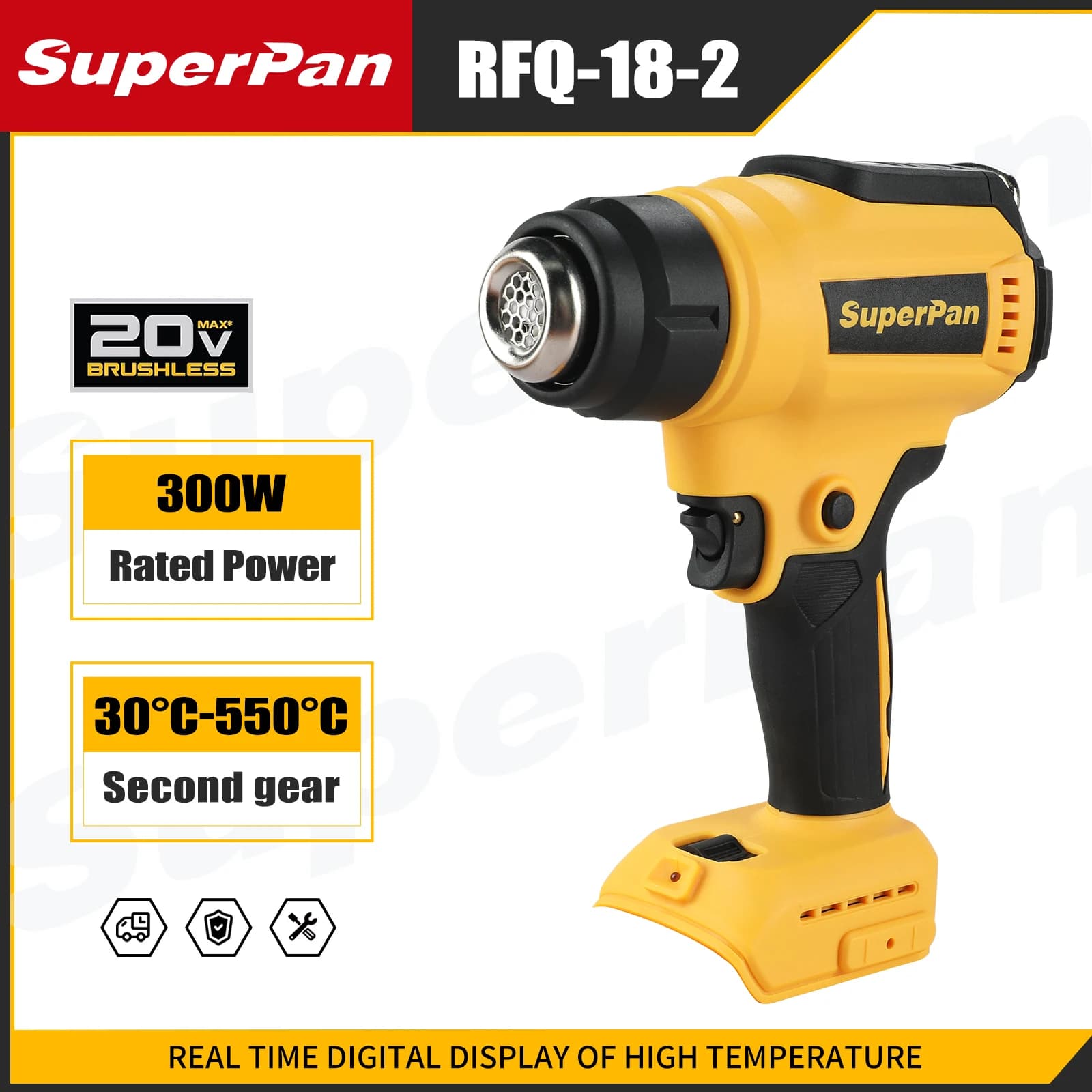 Superpan DCE530 Pistola Termica Senza Fili con Temperatura Regolabile 550 ° Soffiatore Termico per Saldatura ad Alta Potenza Compatibile con Batterie Dewalt 20V