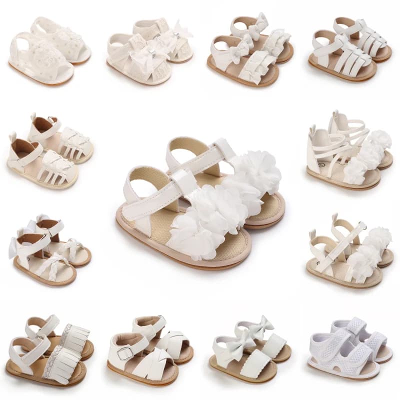 Sandali estivi per bambina da 0-18 mesi, scarpe da principessa bianche alla moda, comode scarpe da passeggio casual antiscivolo