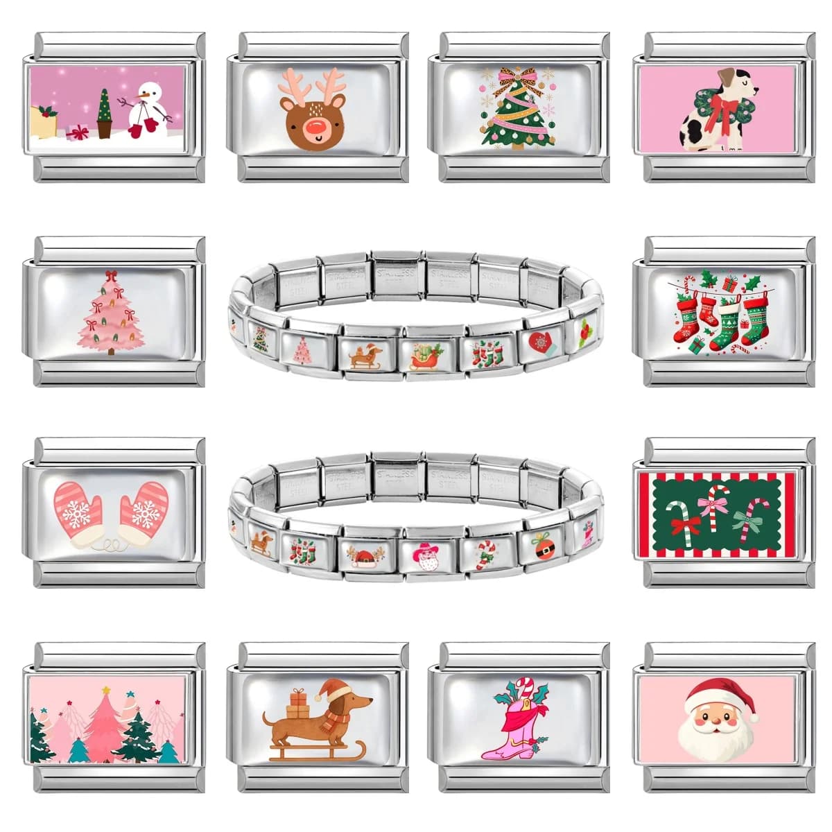 Y2K Christmas Snowman Socks Gloves Tree Dog Italian Charms Fit 9mm Stainless Steel Module Bracelet DIY Making Jewelry Wholesale