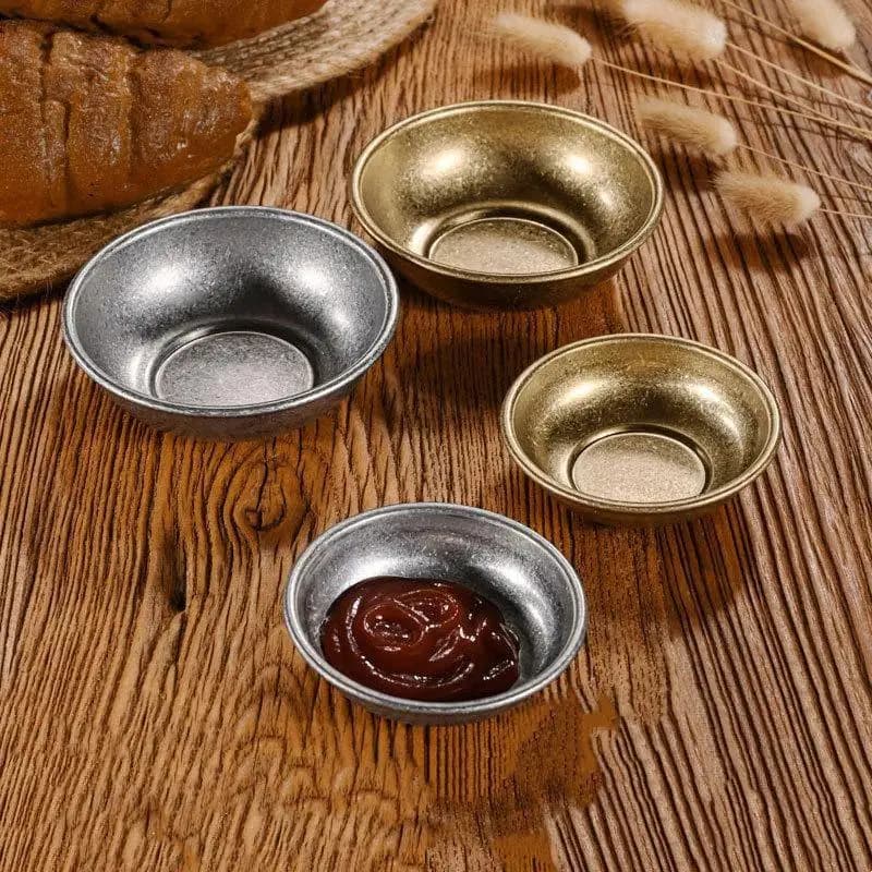 Retro Stainless Steel Golden Sauce Dishes Appetizer Seasoning Serving Dishes Sets Tray Spice Plates Kitchen Tableware