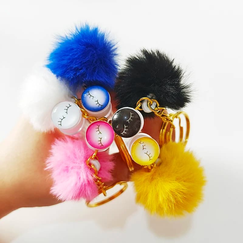 Pennello per sopracciglia per ciglia da 10 pezzi con portachiavi in oro palla di pelo Glitter Mascara Wand Lash Extension pennello per la pulizia dello strumento per il trucco