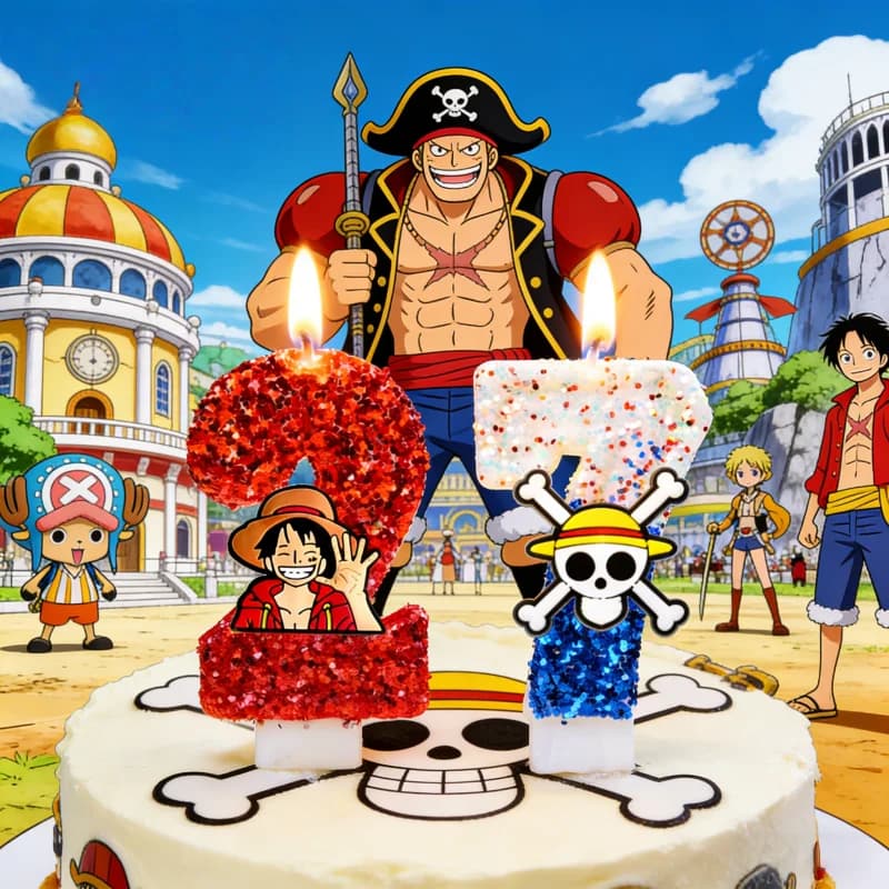 Candela a Tema One Piece Luffy Numero 0-9, Decorazioni per Torte di Compleanno, Topper per Torta di Luffy, Regali per Baby Shower