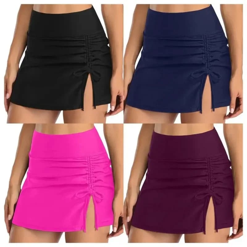 Slip da bagno da donna con gonna, slip integrato, gonna pantaloncino, slip da bagno con bordo arricciato a strati EV