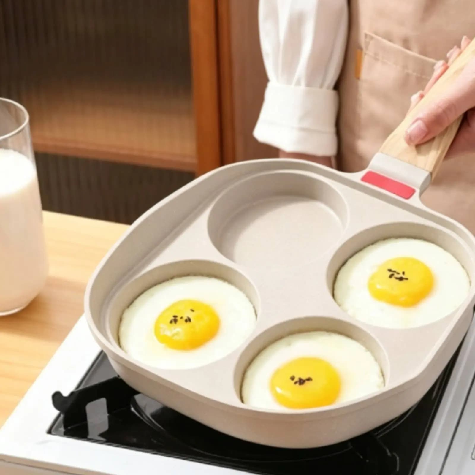 Coperchio per padella omelette a 4 fori, padella per omelette a 4 fori, utensili da cucina, distribuzione uniforme del calore, anti-trabocco