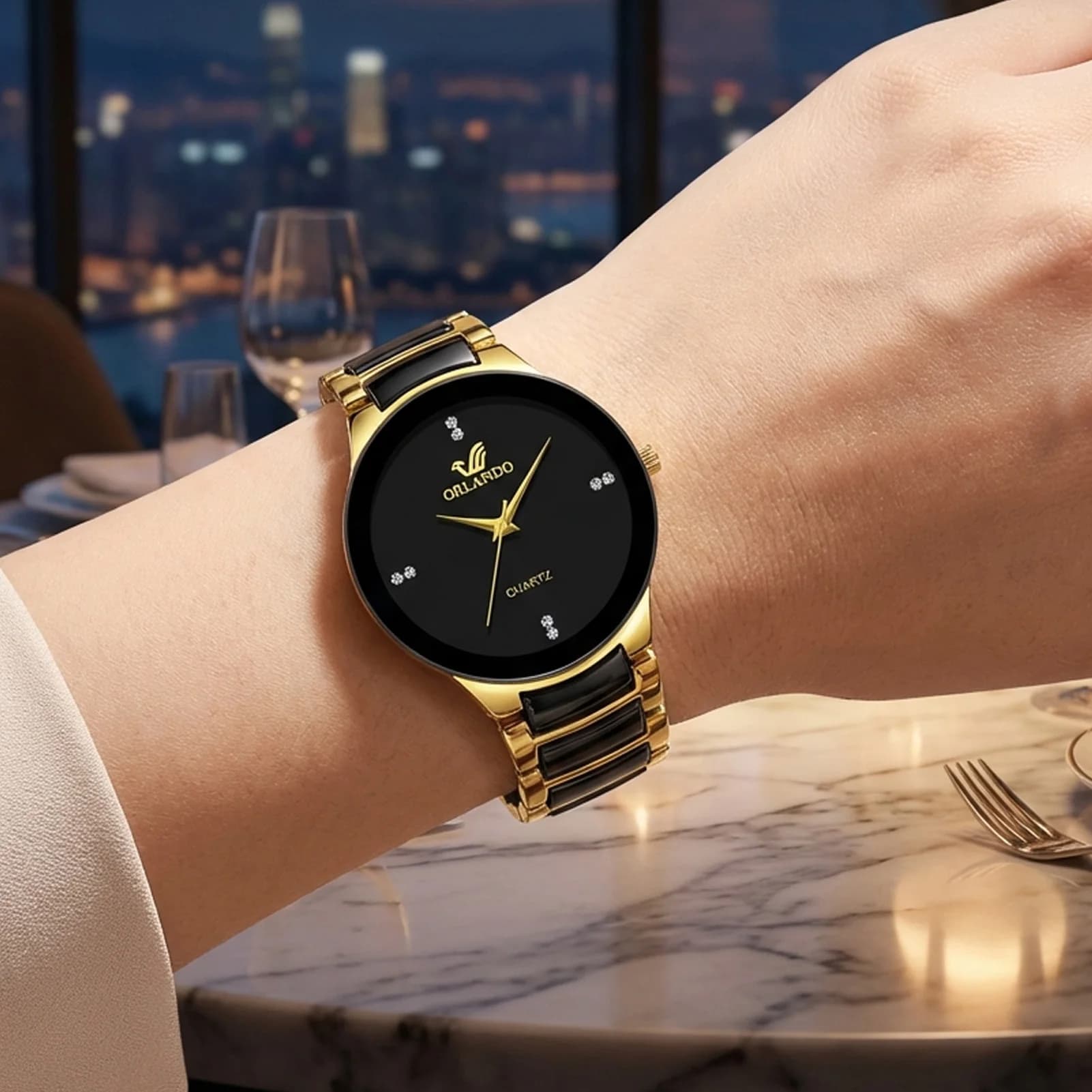 Women's quartz watch with steel strap and diamond decorations for daily use and as a gift