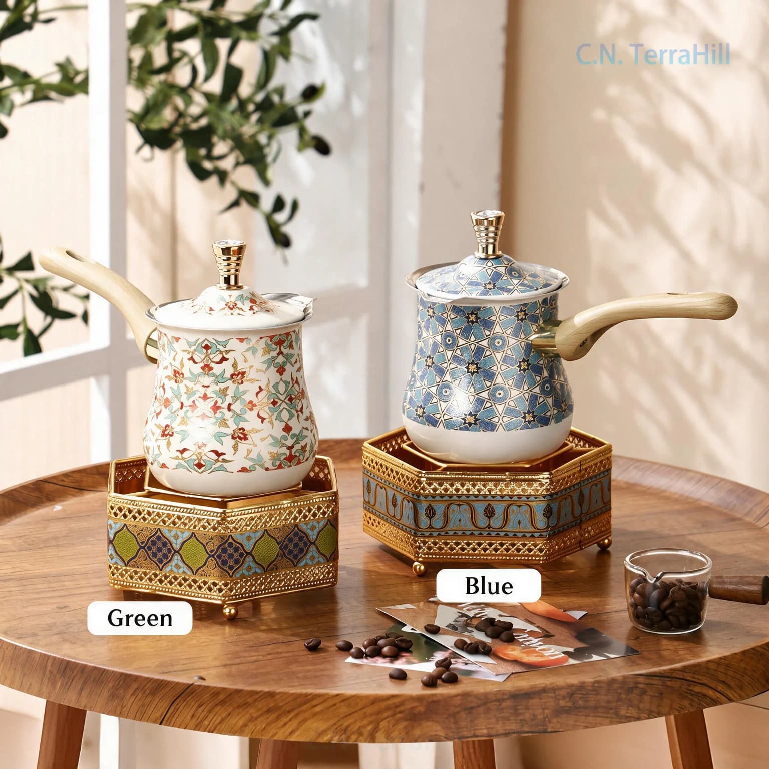 Portable Alcohol Stove Warmer, Gold Candle Tea Warmer, Reusable Heating Base for Teapot, Camping Tea Heater