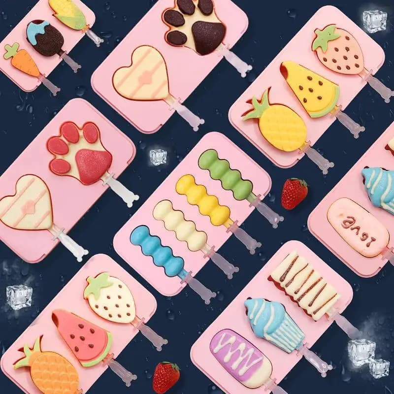 Nuovo stampo per gelato in silicone Stampo per ghiaccioli di frutta animale cartone animato fai-da-te con coperchio e bastoncino Accessori per utensili da cucina per cubetti di ghiaccio
