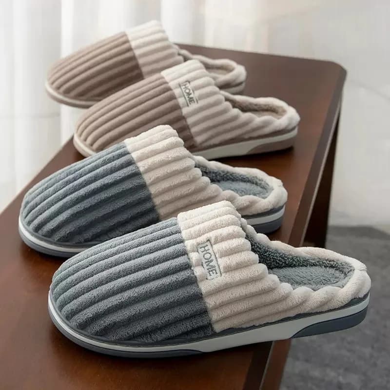 Women's Winter Fur Slippers Couples Home Soft Shoes Non-slip Comfort Flat Heel Slippers Plush for Bedroom Interior
