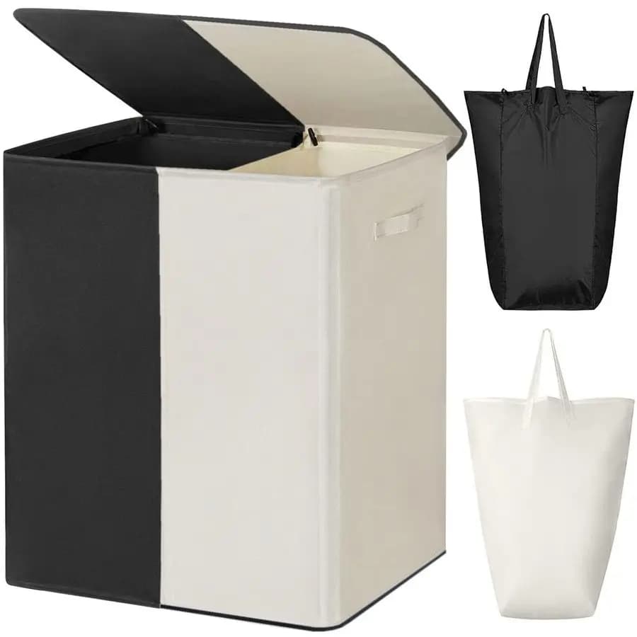 Double Duty Basket with Removable Cover and Bags, Large 154L to 2 Folding Parts for Dirty Dresses