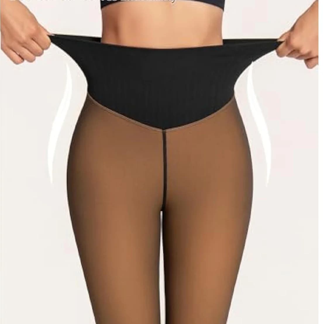 Collant neri da donna foderati in pile, effetto trasparente, caldi e spessi per l'inverno, leggings, outfit invernale