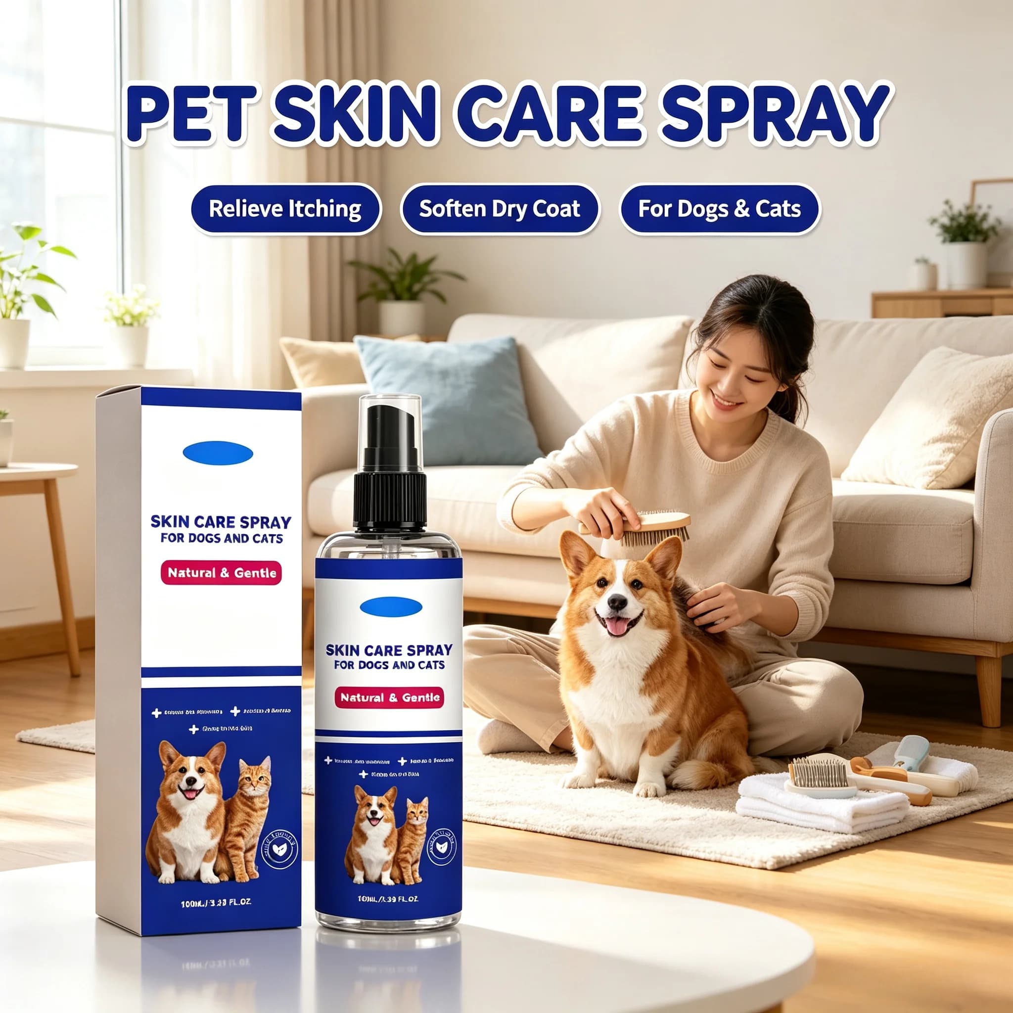 Pet Skin Care Spray Relieve Itching Soothe Irritated Skin Soften Dry Rough Coat Fine Mist External Dog Cat Skin Treatment Spray