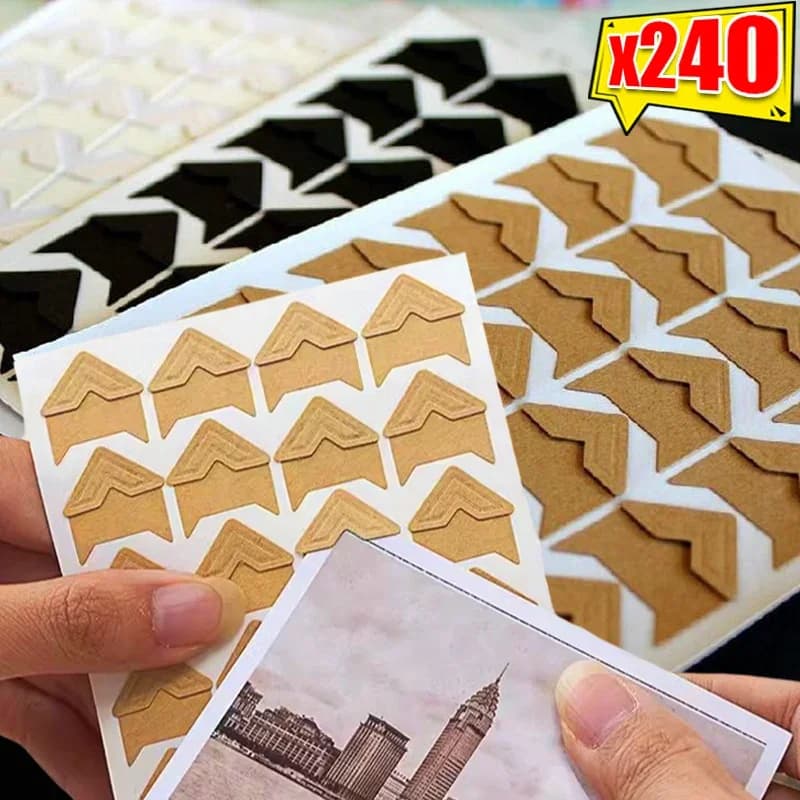 240/12PCS Adesivo per angolo fotografico Carta Kraft fai da te per Scrapbooking Decor Foto autoadesiva Diario Album fotografico Cornice adesiva
