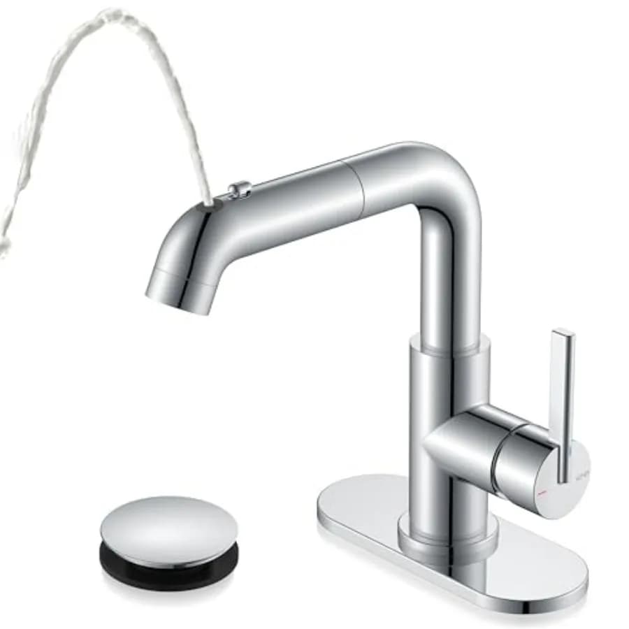 Rubinetto da Bagno Estraibile con Doccetta per Lavabo, Cromato Lucido, Design Monocomando con Doccetta Estraibile e Sgancio Rapido
