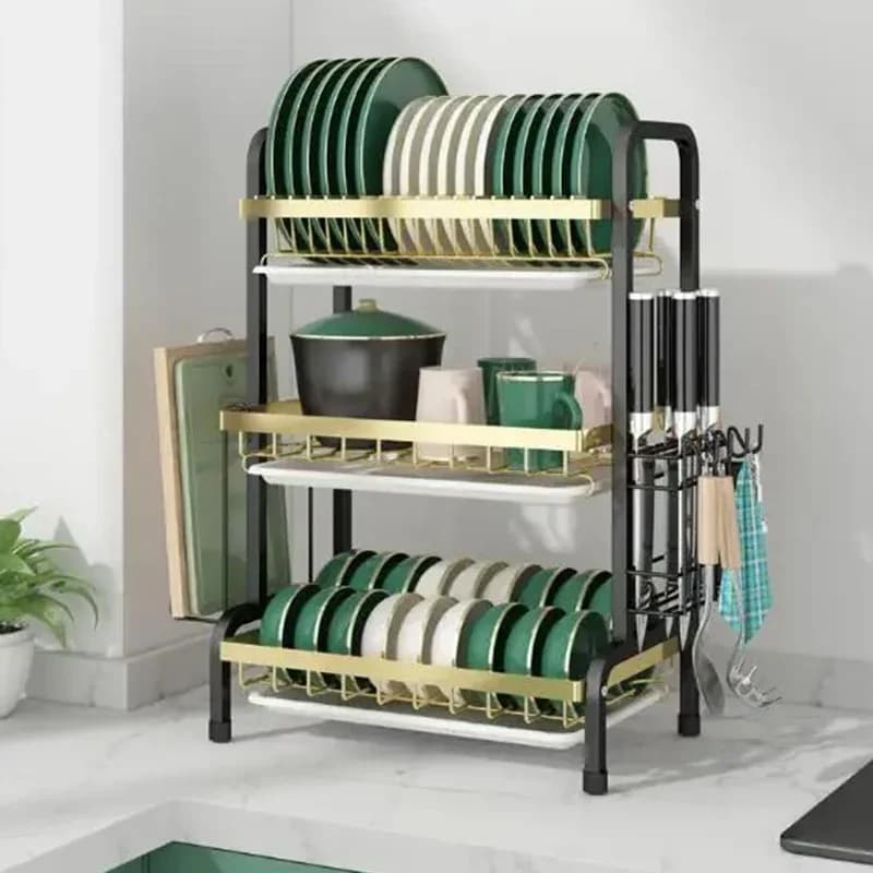 High Quality Kitchen Storage Shelf Organizer 3 Tier Carbon Steel Rustproof Dish Drying Rack