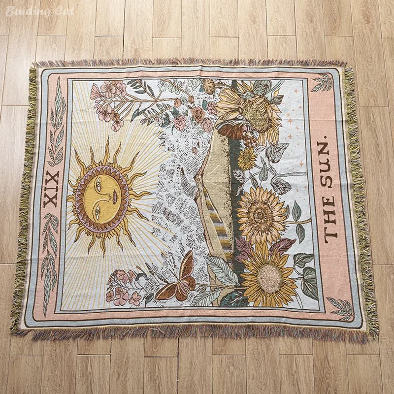 Coperta in Tessuto con Arte Astratta e Nappe, Arazzo da Parete Moderno Geometrico, Leggero, per Picnic, Viaggi, Spiaggia, Arredamento Casa, Divano