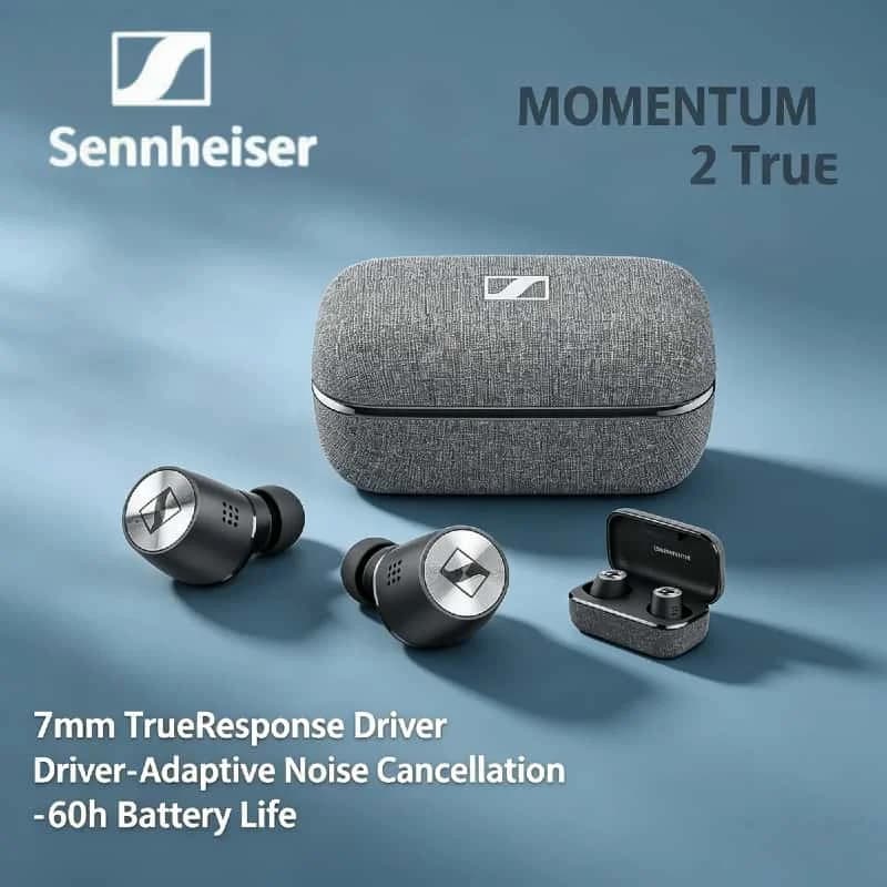 SENNHEISER MOMENTUM 2 Auricolari True Wireless con Cancellazione Attiva del Rumore, Bluetooth 5.1, Stereo HiFi, Cuffie 107dB, Nuova Versione 2026