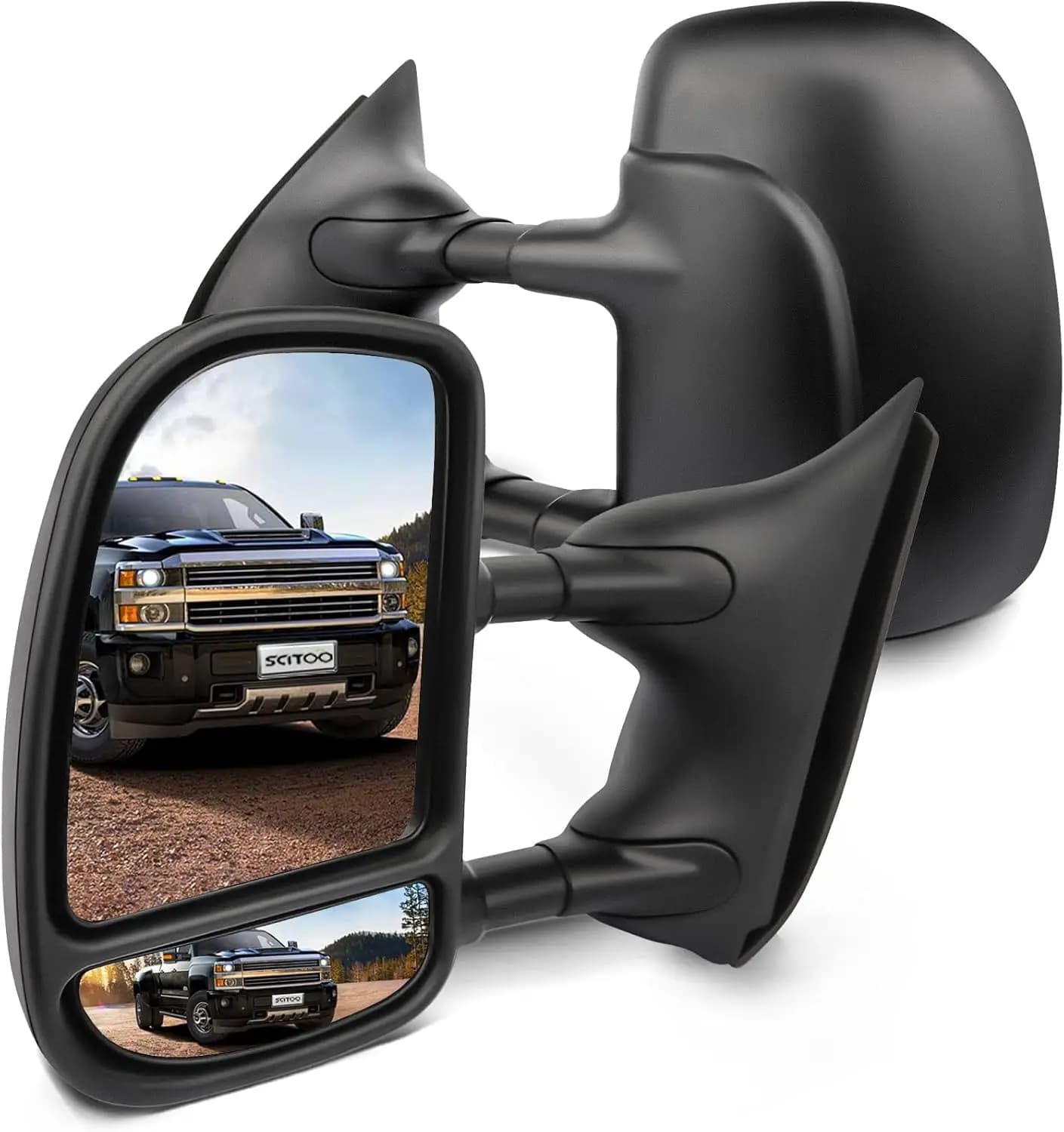 Specchietti Retrovisori Telescopici Manuali Neri per Ford F250 - F550 99-07, Ford Excursion 00-02, Set di Coppia