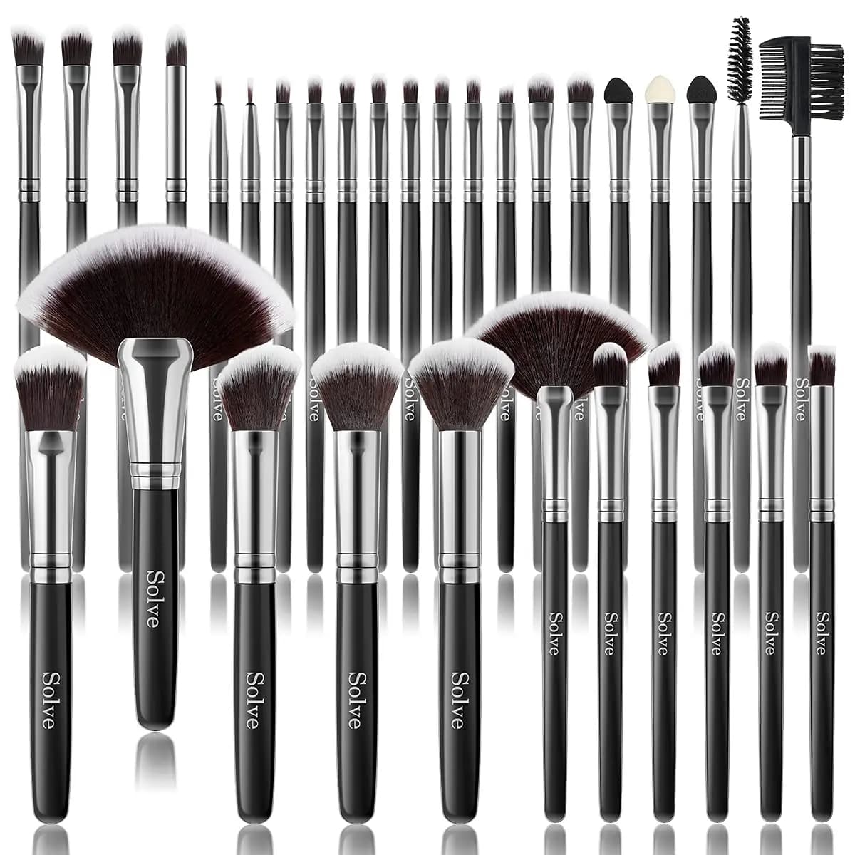 32 Pcs Makeup Brush Set, Professional Synthetic Fiber & Wooden Handle Cosmetics Kit for Foundation, Concealer, Eyeshadow, Blush