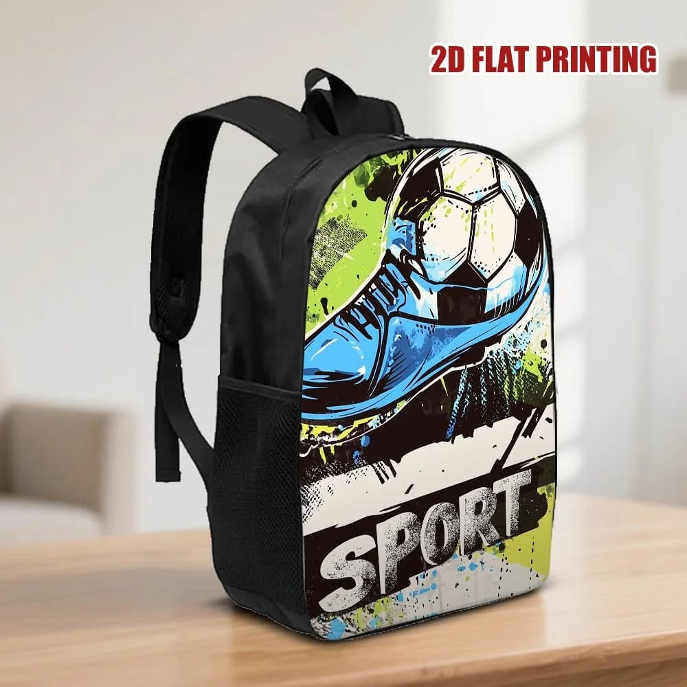 Lightweight student backpack with flat 2D print, 1 piece, with Football Storm print, large capacity, adjustable shoulder strap, folding design